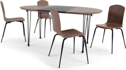 c8c65348ba253cdf24c0e4317ab3c354e3069790c26b2f3be3db895eb3e1cc52.jpg An Image of Ryland Extending Dining Table and 4 chairs Set, Walnut and Black