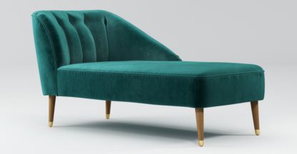 An Image of Custom MADE Margot Right Hand Facing Chaise, Peacock Blue Velvet, Light Wood Brass Leg