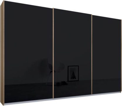 An Image of Malix 3 door 270cm Sliding Wardrobe, Oak frame,Basalt Grey Glass doors, Standard Interior