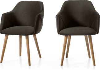 An Image of Set of 2 Lule Carver Chairs, Otter Grey Velvet and Oak