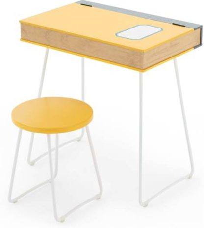 An Image of Book Desk and Stool Set, Yellow and White