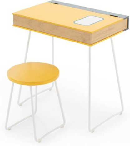 cd0ec929abffc81df5d6720d2612772309cd62610b7ef16e7823fb570ea853b4.jpg An Image of Book Desk and Stool Set, Yellow and White