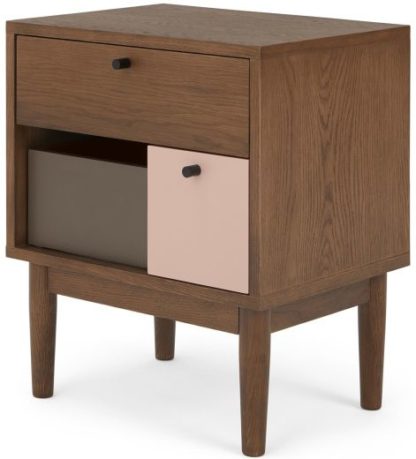 cdd9fc128bec7feaaddf9e37910b1e62a90309a6570d2dacd7e6c3e6943f6960.jpg An Image of Campton Bedside, Dark Stain Oak & Pink