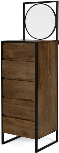 An Image of Rena Tall Vanity Chest of Drawers, Mango Wood and Black Metal