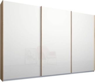 An Image of Malix 3 door 270cm Sliding Wardrobe, Oak frame,White Glass doors , Classic Interior