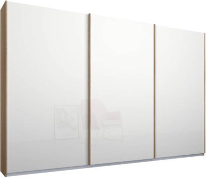 An Image of Malix 3 door 270cm Sliding Wardrobe, Oak frame,White Glass doors , Classic Interior