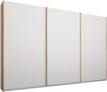 An Image of Malix 3 door 270cm Sliding Wardrobe, Oak frame,Matt White doors, Standard Interior