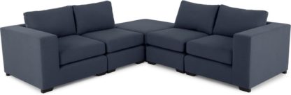 An Image of Mortimer Modular Corner Sofa Group, Deep Blue Cotton Mix