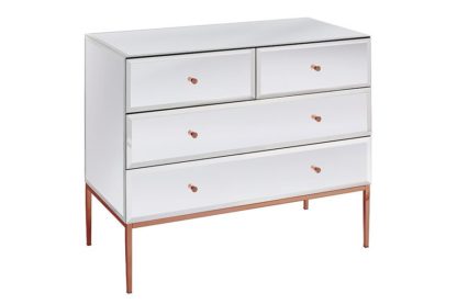 An Image of Stiletto Toughened White Glass and Rose Gold Chest of Drawers