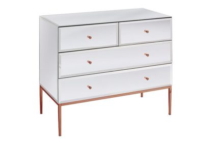 d2ef12e282a91113163476a4b4182e0ecdd24139c6a136a28bdafe13e9e8a92c.jpg An Image of Stiletto Toughened White Glass and Rose Gold Chest of Drawers