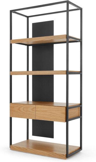 An Image of Travers Shelving Unit, Black Metal and Ash