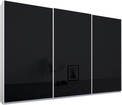 d685a0d5cd0697ac7aaea50fbfa4e40e9b5cde80244a570fa62d865501c3f91a.jpg An Image of Malix 3 door 270cm Sliding Wardrobe, White frame,Basalt Grey Glass doors, Standard Interior