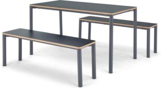 An Image of MADE Essentials Mino Dining Table and Set of 2 Benches, Grey