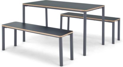 d68a507c6006e800ad5a5785baaf4d8d8b1bc732b4059f9bed2177bb07101c96.jpg An Image of MADE Essentials Mino Dining Table and Set of 2 Benches, Grey