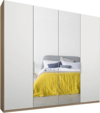 An Image of Caren 4 door 200cm Hinged Wardrobe, Oak Frame, Matt White & Mirror Doors, Premium Interior
