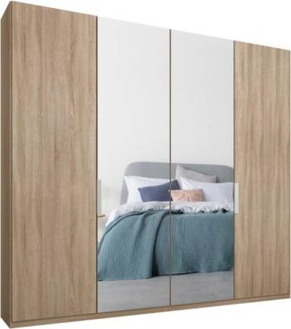 An Image of Caren 4 door 200cm Hinged Wardrobe, Oak Frame, Oak & Mirror Doors, Premium Interior