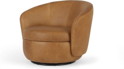 d771d81322b71eb7273b54a95700fe4d725958f1231f1774e6c52985d92254ab.jpg An Image of Delores Swivel Accent Chair, Pecan Brown Leather