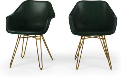 An Image of Set of 2 Hektor Tub Dining Chairs, Green and Brass