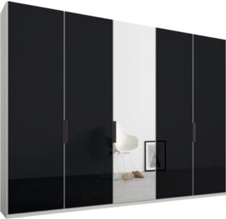 An Image of Caren 5 door 250cm Hinged Wardrobe, White Frame, Basalt Grey Glass & Mirror Doors, Classic Interior