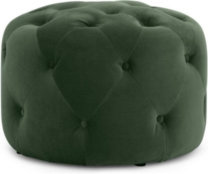 An Image of Hampton Small Round Pouffe, Elm Green Velvet