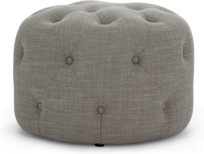 An Image of Hampton Small Round Pouffe, Linen Mix Grey