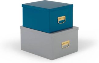 An Image of Holmes of 2 Metal Storage Boxes, Teal and Grey