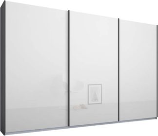 An Image of Malix 3 door 270cm Sliding Wardrobe, Graphite Grey frame,White Glass doors , Classic Interior