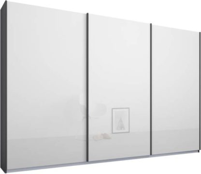 An Image of Malix 3 door 270cm Sliding Wardrobe, Graphite Grey frame,White Glass doors , Classic Interior