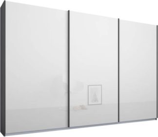 An Image of Malix 3 door 270cm Sliding Wardrobe, Graphite Grey frame,White Glass doors , Premium Interior