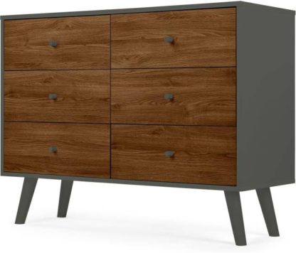 dd3251c371047ada9eb0cf3099e0c194173853989a4ee26e917d0cb57a88f50d.jpg An Image of Larsen Wide Chest Of Drawers, Walnut Effect & Grey