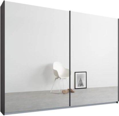 An Image of Malix 2 door 225cm Sliding Wardrobe, Graphite Grey frame,Mirror doors , Premium Interior