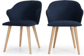 An Image of Set of 2 Sigrid Dining Chairs, Royal Blue Velvet and Oak