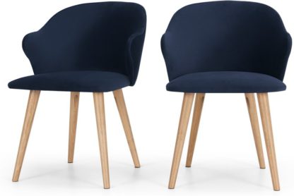 An Image of Set of 2 Sigrid Dining Chairs, Royal Blue Velvet and Oak