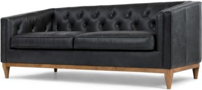 An Image of Rogers 3 Seater Sofa, Oxford Black Premium Leather