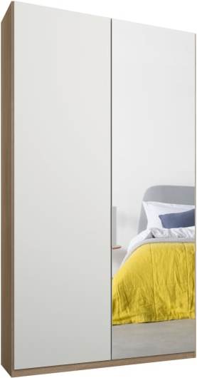 An Image of Caren 2 door 100cm Hinged Wardrobe, Oak Frame, Matt White & Mirror Doors, Classic Interior