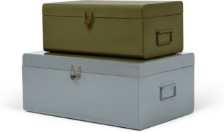 An Image of Daven Set of 2 Metal Storage Box Trunks, Green & Grey