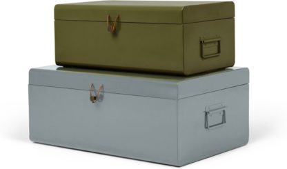 e17a8d484e21b0e494d35ca295fbd5410b0fb802578127c57bcebff95951b542.jpg An Image of Daven Set of 2 Metal Storage Box Trunks, Green & Grey