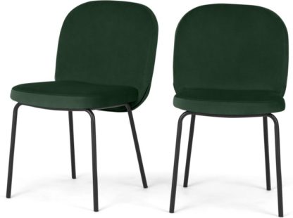 An Image of Set of 2 Safia Dining Chairs, Pine Green Velvet