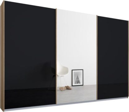 An Image of Malix 3 door 270cm Sliding Wardrobe, Oak frame,Basalt Grey Glass & Mirror doors, Standard Interior