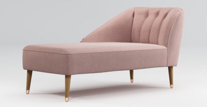 An Image of Custom MADE Margot Left Hand Facing Chaise, Pink Cotton Velvet, with Light Wood Copper Leg