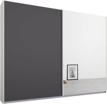 An Image of Malix 2 door 225cm Sliding Wardrobe, White frame,Matt Graphite Grey & Mirror doors , Premium Interior