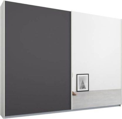 e445d06da3b25a7939b0940d23912dfd60b286e879147064dcf0edc008ae248b.jpg An Image of Malix 2 door 225cm Sliding Wardrobe, White frame,Matt Graphite Grey & Mirror doors, Standard Interior
