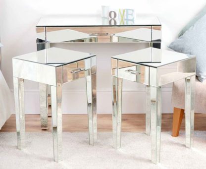 An Image of ZOE Mirrored Dressing Table & Pair of Mirrored Bedside Tables