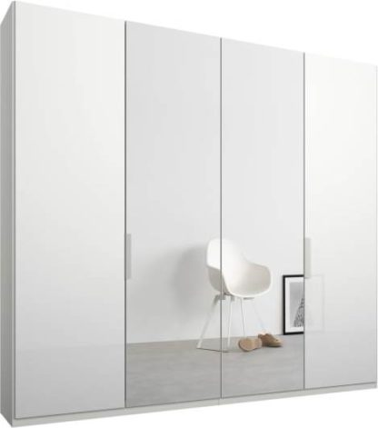 e7347605bebf6eb253cc95a72c730ad2fba37d00df897f151435f0024829d438-1.jpg An Image of Caren 4 door 200cm Hinged Wardrobe, White Frame, White Glass & Mirror Doors, Classic Interior