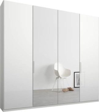 An Image of Caren 4 door 200cm Hinged Wardrobe, White Frame, White Glass & Mirror Doors, Premium Interior