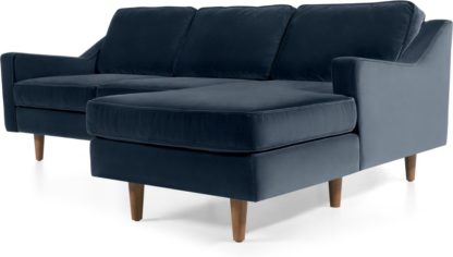 An Image of Dallas Right Hand Facing Chaise End Corner Sofa, Navy Cotton Velvet