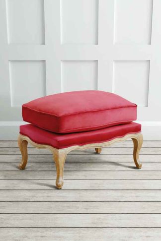 An Image of Le Notre French Vintage Style Shabby Chic Oak Stool Cranberry