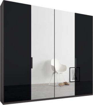 An Image of Caren 4 door 200cm Hinged Wardrobe, Graphite Grey Frame, Basalt Grey Glass & Mirror Doors, Standard Interior