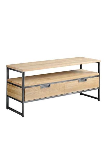 An Image of Qubix Industrial Media Unit - Solid oak and steel