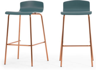 An Image of Set of 2 Syrus Barstools, Teal and Copper